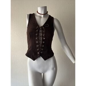 Vintage Y2K Contempo Casuals Small Top Lace Up Brown Faux Suede Cropped Fit 90s